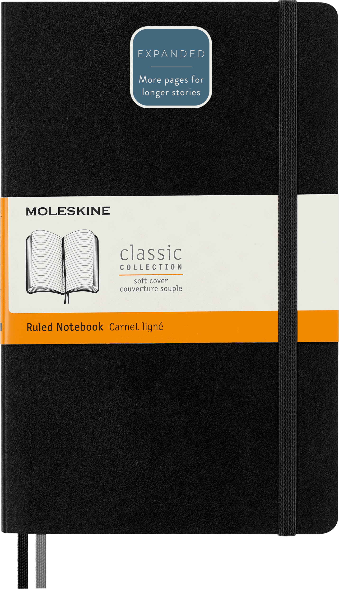 Moleskine Classic Expanded Notebook, Soft Cover, Large (5" x 8.25"), Ruled, Black