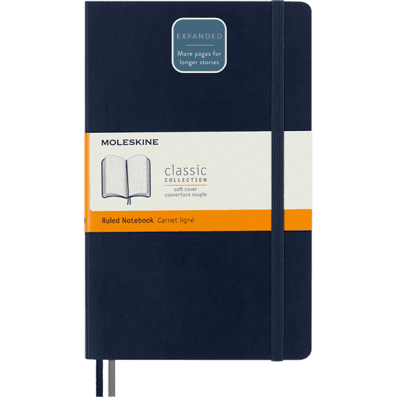 Moleskine Classic Expanded Notebook, Soft Cover, Large (5" x 8.25"), Ruled, Sapphire Blue