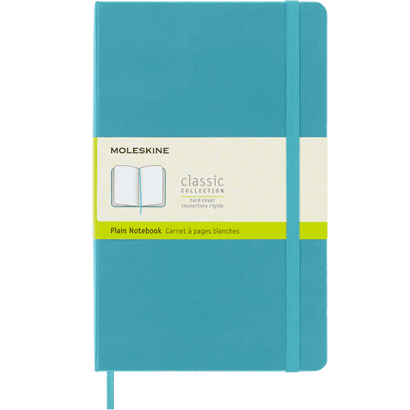 Moleskine Classic Notebook, Hard Cover, Large (5" x 8.25"), Plain, Blue Reef