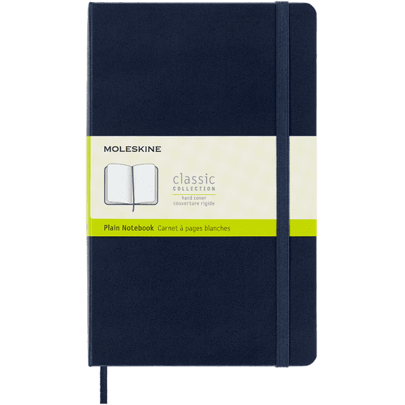 Moleskine Classic Notebook, Hard Cover, Large (5" x 8.25"), Plain, Sapphire Blue