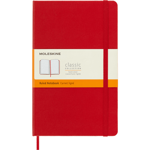 Moleskine Classic Notebook, Hard Cover, Large (5" x 8.25"), Ruled, Scarlet Red
