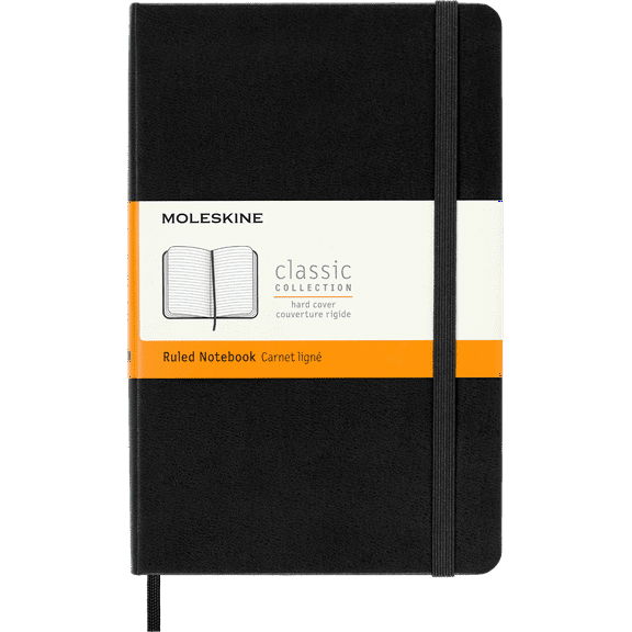 Moleskine Classic Notebook, Hard Cover, Medium (4.5" x 7"), Ruled, Black