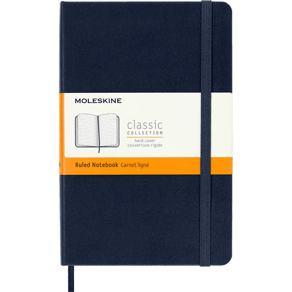 Moleskine Classic Notebook, Hard Cover, Medium (4.5" x 7"), Ruled, Sapphire Blue