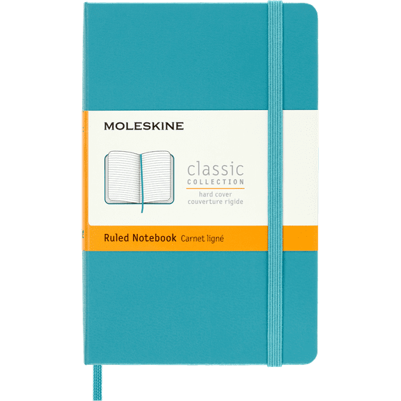 Moleskine Classic Notebook, Hard Cover, Pocket (3.5" x 5.5"), Ruled, Blue Reef
