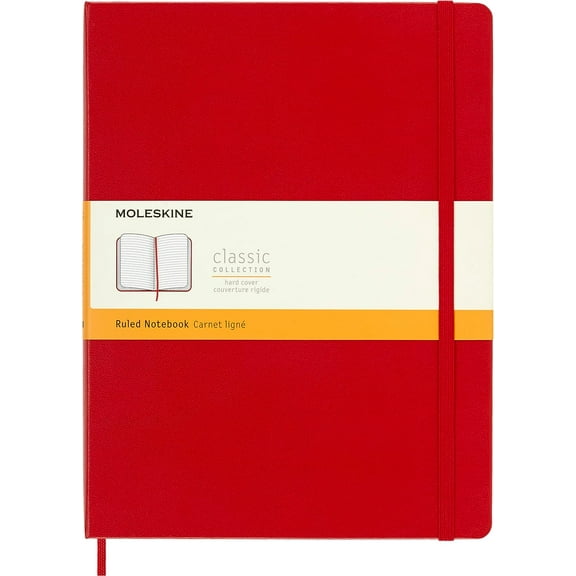 Moleskine Classic Notebook, Hard Cover, XL (7.5" x 9.5") Ruled/Lined, Scarlet Red, 192 Pages