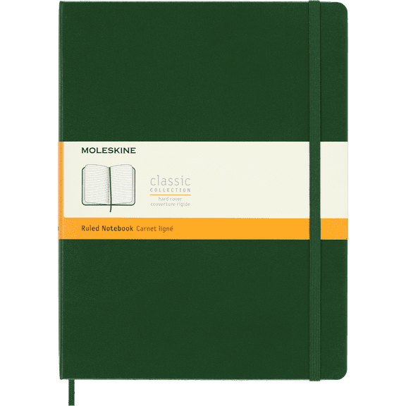 Moleskine Classic Notebook, Hard Cover, XL (7.5" x 9.75"), Ruled, Myrtle Green