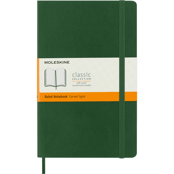 Moleskine Classic Notebook, Soft Cover, Large (5" 8.25"), Ruled, Myrtle Green