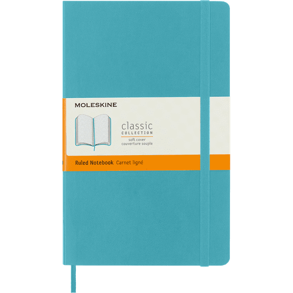 Moleskine Classic Notebook, Soft Cover, Large (5" x 8.25"), Ruled, Blue Reef