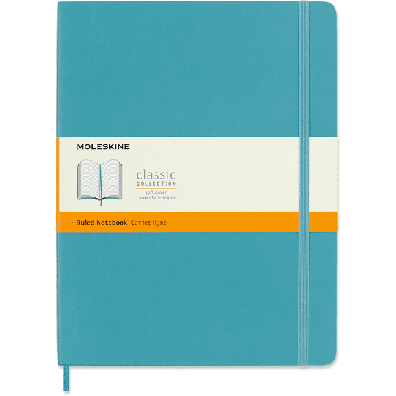 Moleskine Classic Notebook, Soft Cover, XL (7.5" x 9.75"), Ruled, Blue Reef