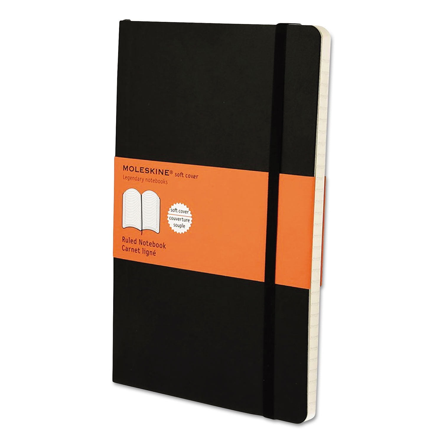 Large Black Softcover Ruled Travel Notebook with Elastic Closure