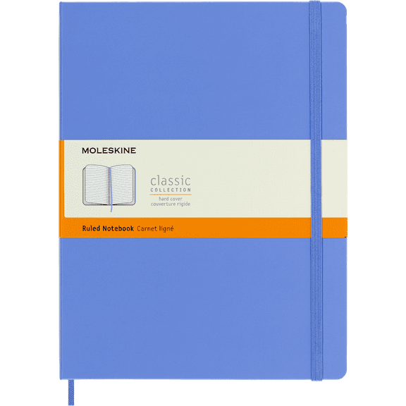 Moleskine Classic Notebook, Hard Cover, XL (7.5" x 9.75"), Ruled, Hydrangea Blue