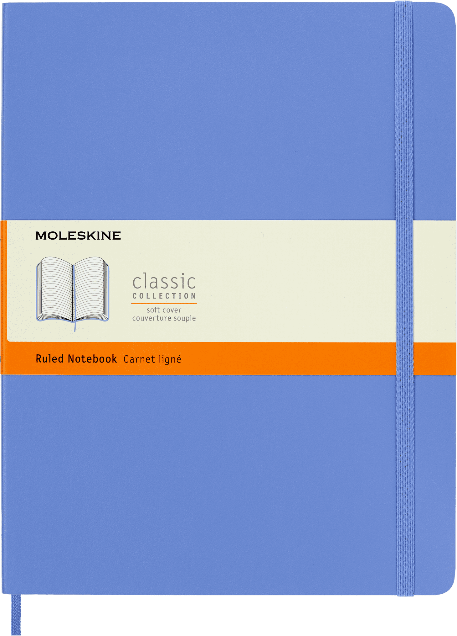 Moleskine Classic&nbsp; Notebook, Soft Cover, XL (7.5" x 9.75"), Ruled, Hydrangea Blue