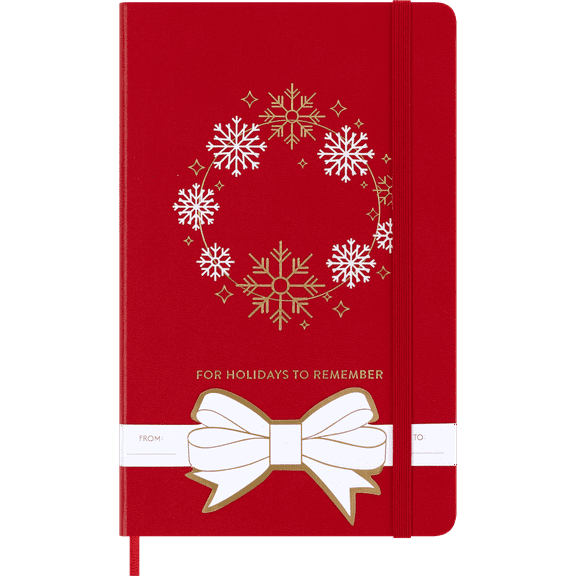 Moleskine Festive Holiday Notebook, Hard Cover, Ruled, Large (5" x 8.25"), Scarlet Red, 240 Pages