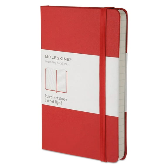 Moleskine Hard Cover Notebook, Ruled, 5 1/2 x 3 1/2, Red Cover, 192 Sheets