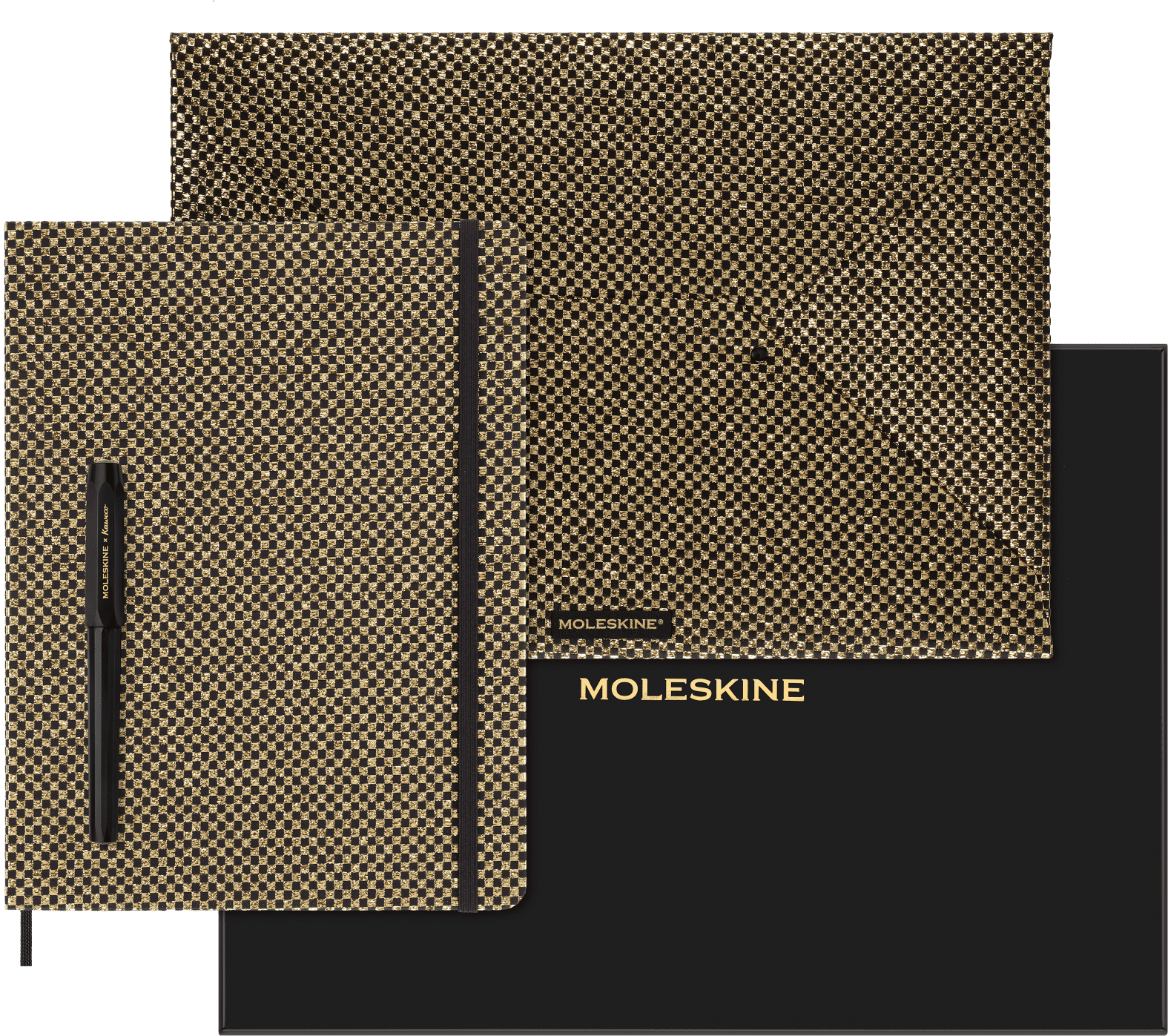Moleskine Limited Edition Holiday Shine Collector's Box, Hard Cover, XL (7.5" x 8.75"), contains XL Gold Ruled Notebook, Gold Envelope, and Kaweco Fountain Pen in Black, 176 Pages