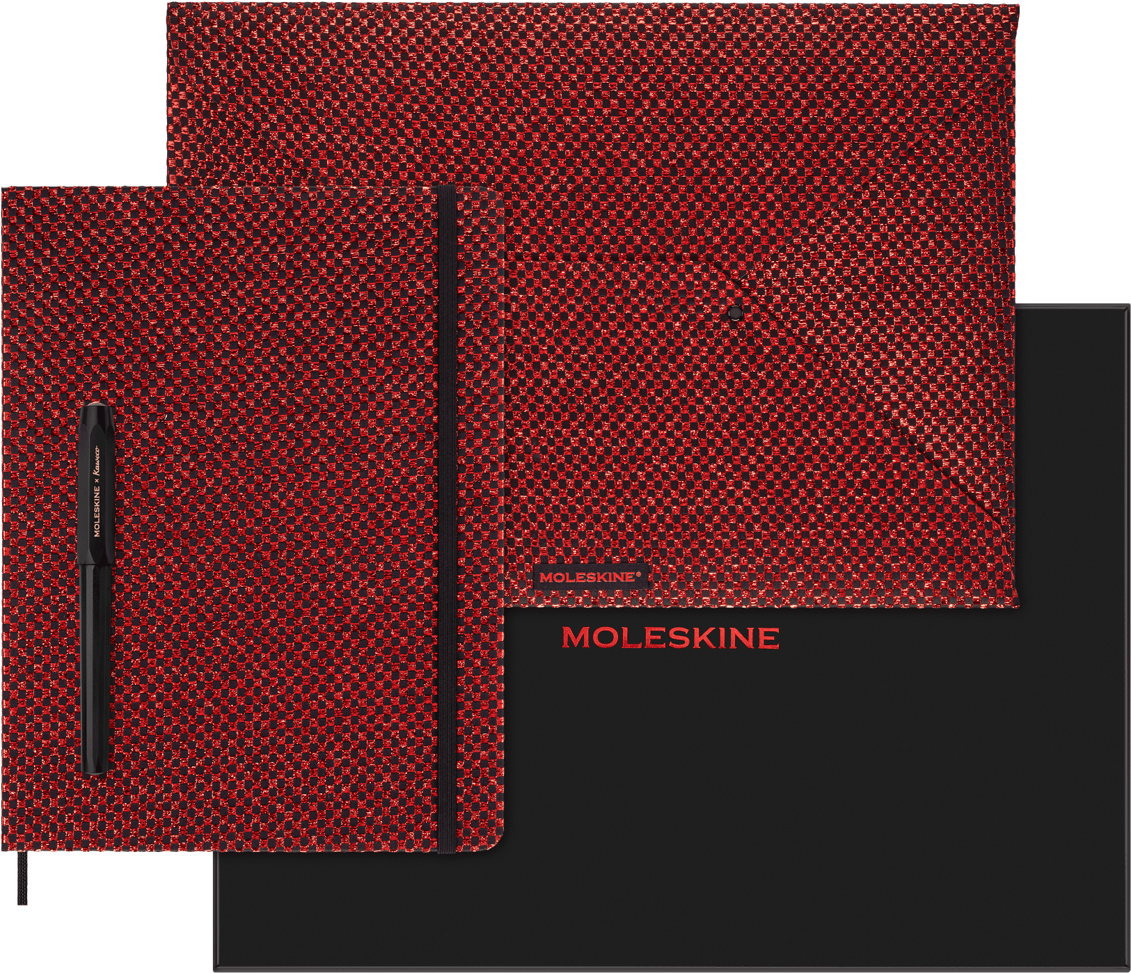 Moleskine Limited Edition Holiday Shine Collector's Box, Hard Cover, XL (7.5" x 8.75"), contains XL Metallic Red Ruled Notebook, Metallic Red Envelope, and Kaweco Fountain Pen in Black, 176 Pages