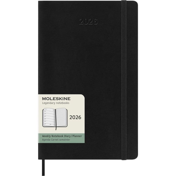 Moleskine, Moleskine Large Black Weekly Soft Cover 12 Month 2026 Planner, 5.2'' X 8.35'', 12-Month Calendar with Perfect Binding