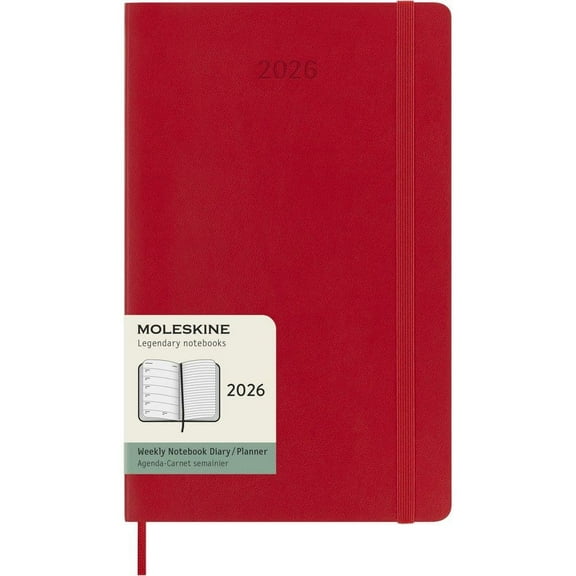 Moleskine, Moleskine Large Red Weekly Soft Cover 12 Month 2026 Planner, 5.25'' X 8.3'', 12-Month Calendar with Stapled Binding
