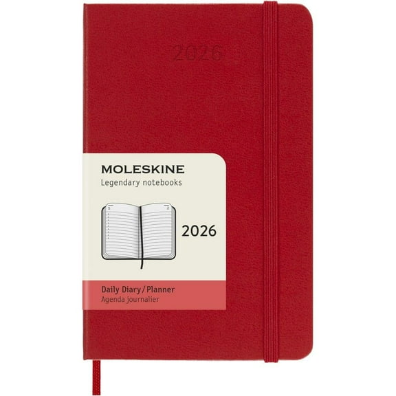 Moleskine, Moleskine Pocket Red Daily Hard Cover 12 Month 2026 Planner, 3.7'' X 5.65'', 12-Month Calendar with Perfect Binding