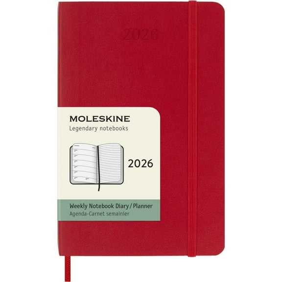 Moleskine, Moleskine Pocket Red Weekly Soft Cover 12 Month 2026 Planner, 3.6'' X 5.6'', 12-Month Calendar with Perfect Binding