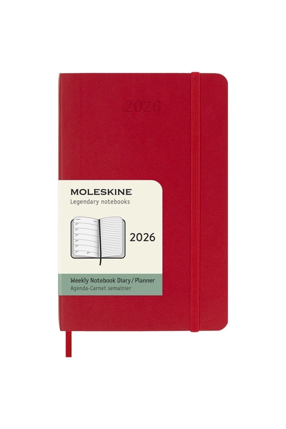 , Moleskine Pocket Red Weekly Soft Cover 12 Month 2026 Planner, 3.6'' X 5.6'', 12-Month Calendar with Perfect Binding