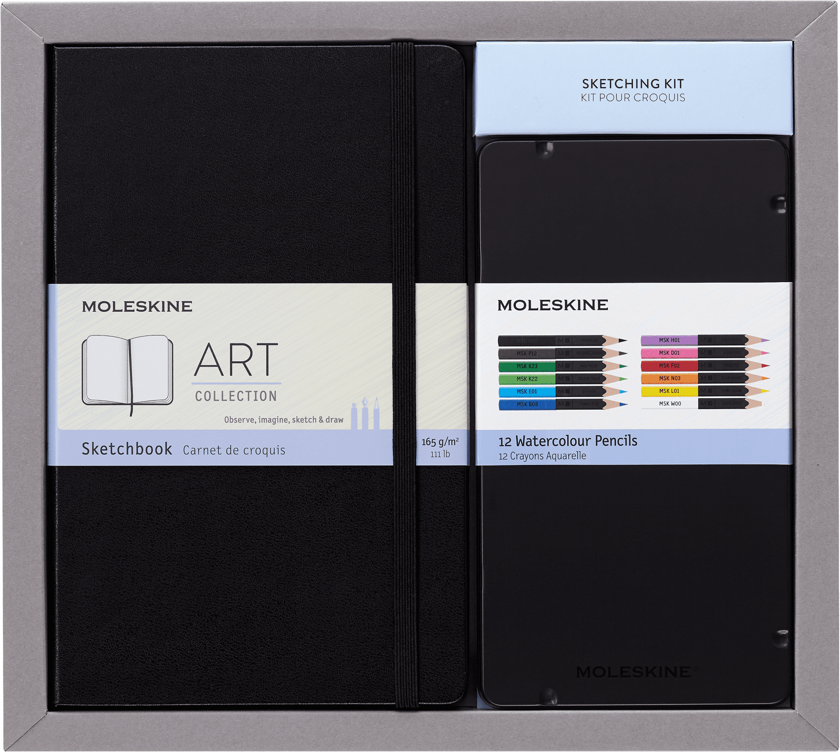Moleskine Sketchbook & Watercolor Pencil Set, Hard Cover, Large (5" x 8.25"), Plain, Black