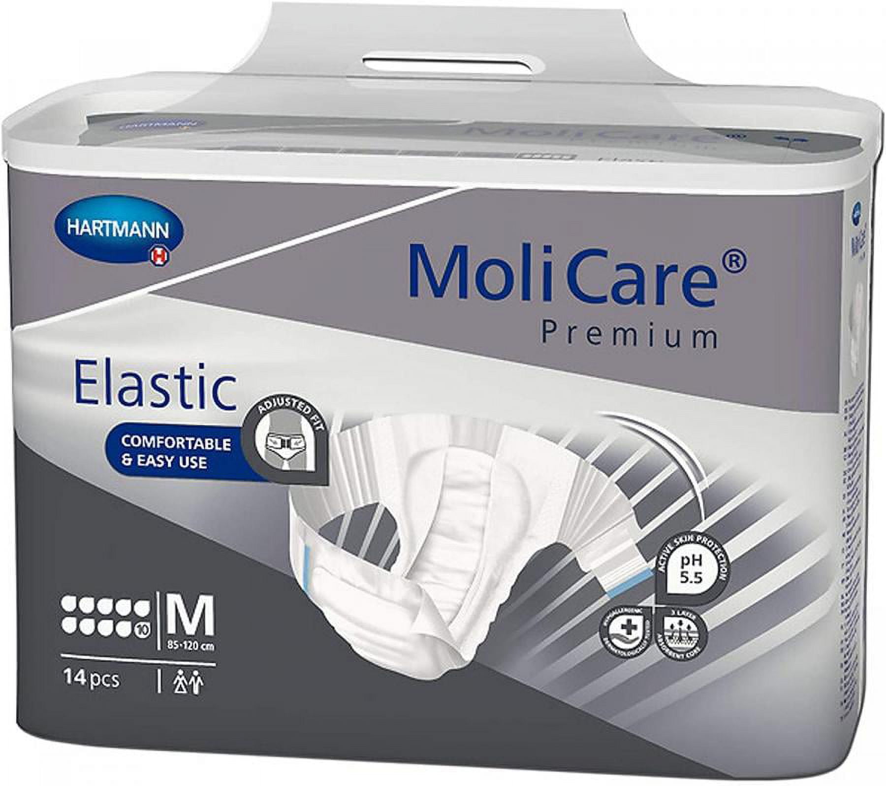 MoliCare Premium Elastic 10D Briefs, Unisex, Heavy Absorbency, Medium, 14 Count
