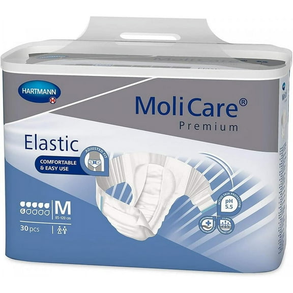 MoliCare Premium Elastic 6D Briefs, Unisex, Moderate Absorbency, Medium, 30 Count