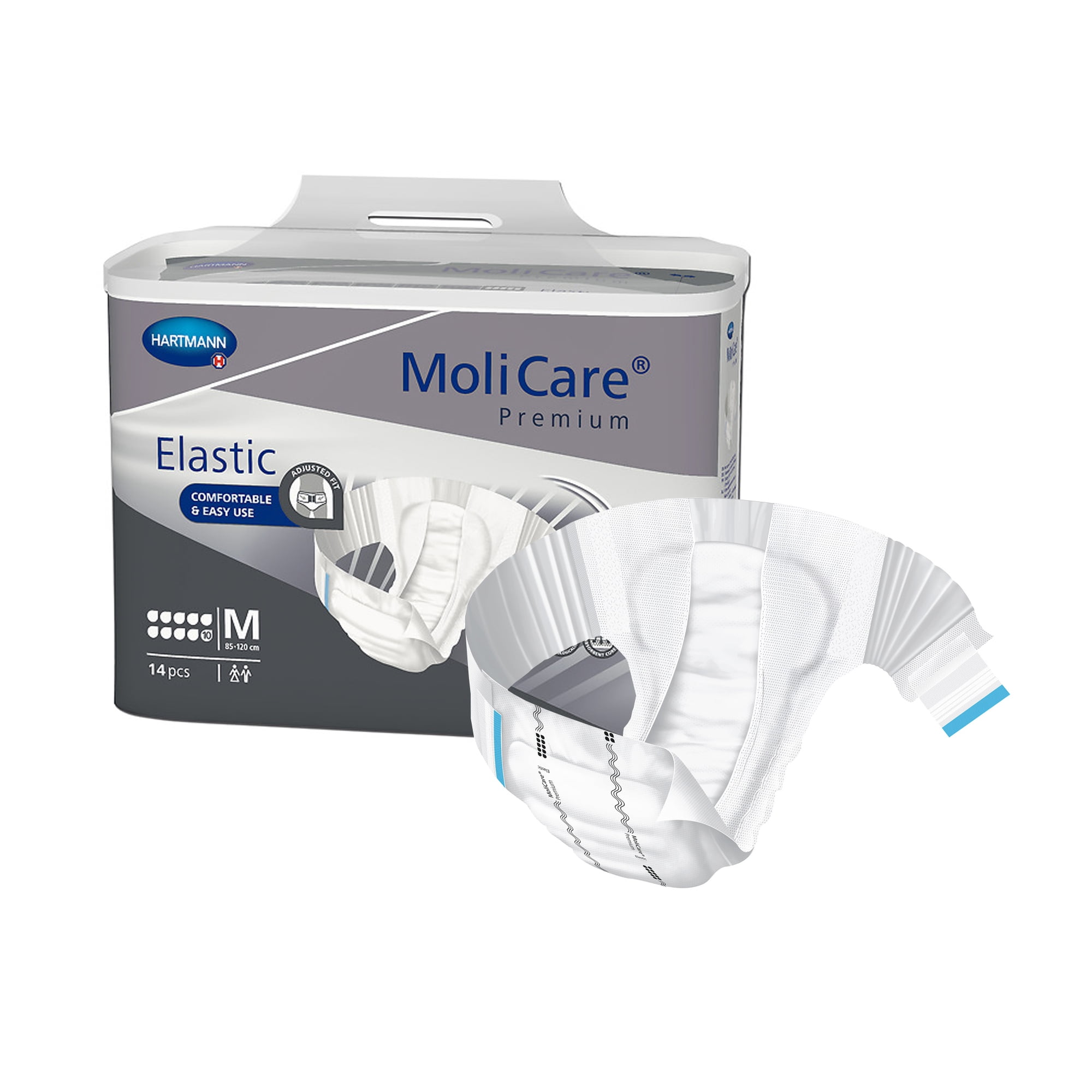 MoliCare Premium Incontinence Brief, 10D - Heavy Absorbency Adult Diaper  with Refastenable Tabs - Unisex, Size Medium, 14 Count, 1 Pack