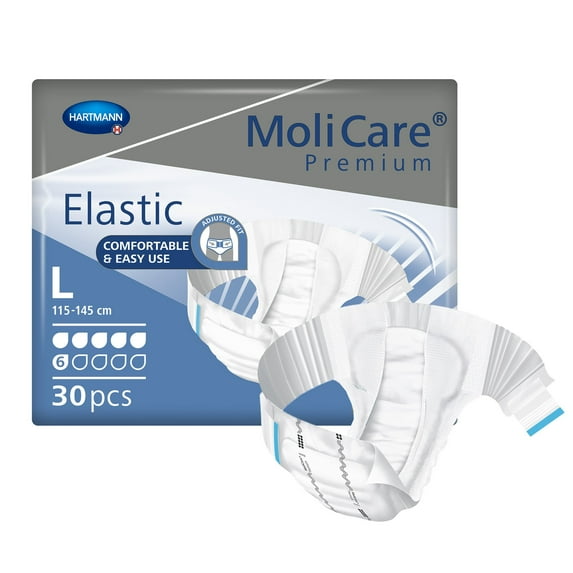 MoliCare Premium Incontinence Brief, 6D - Moderate Absorbency Adult Diaper, Unisex, Size Large, 30 Count, 1 Pack