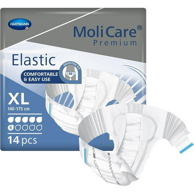 MoliCare Premium Incontinence Brief, 6D - Moderate Absorbency Adult Diaper with Refastenable Tabs - Unisex, Size XL, 14 Count, 1 Pack