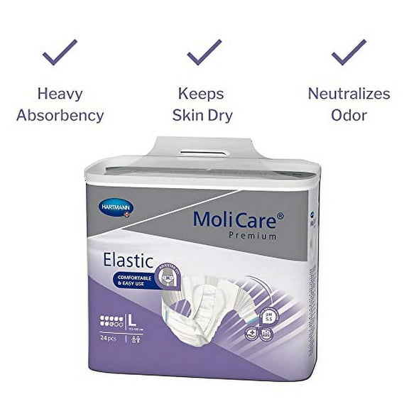 MoliCare Premium Incontinence Brief, 8D - Heavy Absorbency Adult Diaper with Refastenable Tabs - Unisex, Size Large, 24 Count, 3 Packs, 72 Total