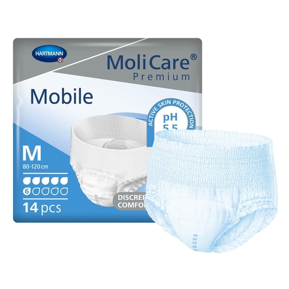MoliCare Premium Mobile 6D Disposable Underwear Pull On with Tear Away Seams Medium, 915832, 42 Ct