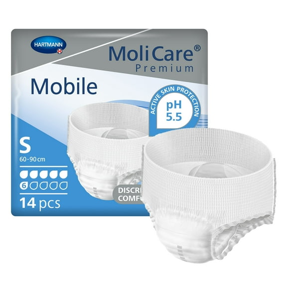 MoliCare Premium Mobile 6D Disposable Underwear Pull On with Tear Away Seams Small, 915831, 72, 14 Ct