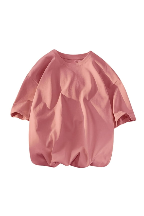Big And Tall Mens Tee Shirts Cotton Solid Pullover Pink Loose Fit Elbow-Length Round Neck Shirts for Men