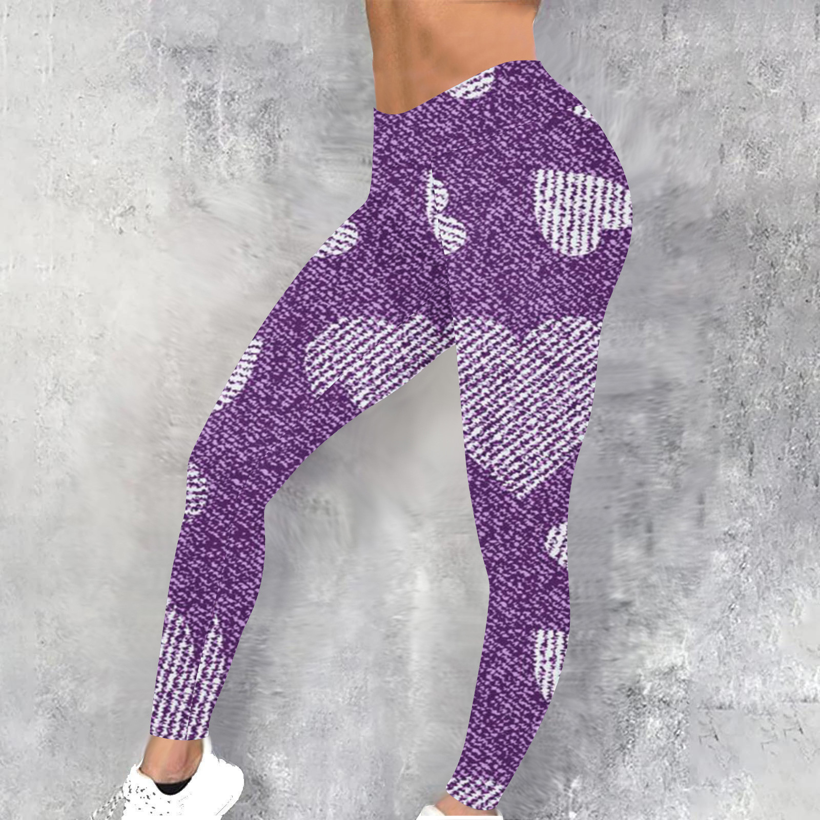 Molidfa Ladies Yoga Pants High Waist Love Heart DenimStyle Fabric Slim