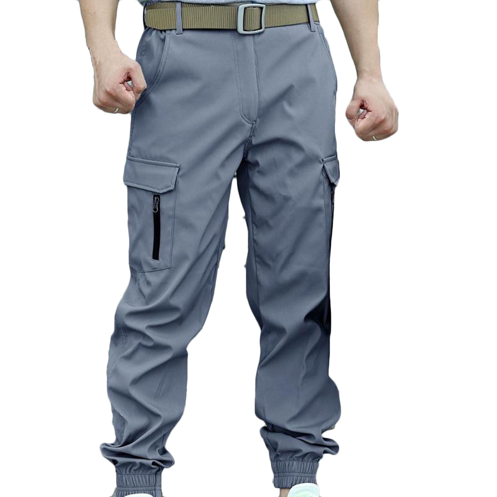 Molidfa Mens Pants Cargo Solid Gray Elastic Waistband Relaxed Fit Waterproof Work Pants for Mens