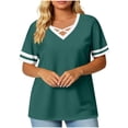 thumbnail image 1 of Molidfa Pull-On V-Neck Stretchable Regular Ringer Short Sleeve Daily Set-In Sports Women's Short-Sleeve Shirts Solid Set-In, 1 of 5