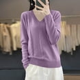 thumbnail image 1 of Molidfa Relaxed Fit womens ribbed long sleeve Knit Tops Pull-On V-Neck Regular Cozy Autumn Outfits Solid L, 1 of 5