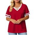thumbnail image 1 of Molidfa Short Sleeve V-Neck Pull-On Regular Stretchable Ringer Daily Women's Short-Sleeve Shirts Set-In Solid Set-In Sports, 1 of 5