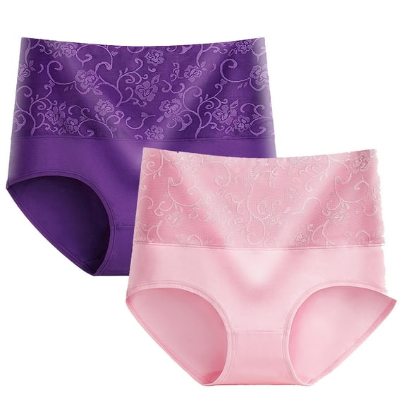 Molidfa Women Underwear Panties 2 Pack Cotton Briefs Pink Floral Prints Butt Lifting Tummy Tuck Underwear for Womens