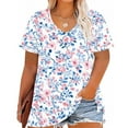 thumbnail image 1 of Molidfa Women’s Floral Print V-Neck Short Sleeve Regular Fit Tee, Machine Washable, 1 of 5
