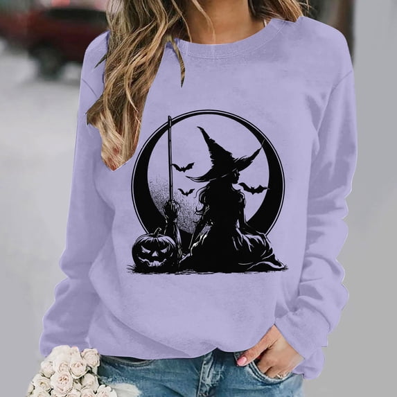 Molidfa Women’s Halloween Oversized Witch Moon Crew Sweatshirt