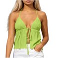 thumbnail image 1 of Molidfa Women's Halter V-Neck Sleeveless Tie Front Ruched Flowy Summer Cami Lightweight Breezy Resort Top, 1 of 5
