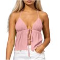 thumbnail image 1 of Molidfa Women's Halter V-Neck Sleeveless Tie Front Ruched Flowy Summer Cami Lightweight Breezy Resort Top, 1 of 5