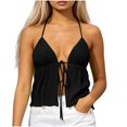 thumbnail image 1 of Molidfa Women's Halter V-Neck Sleeveless Tie Front Ruched Flowy Summer Cami Lightweight Breezy Resort Top, 1 of 5