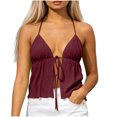 thumbnail image 1 of Molidfa Women's Halter V-Neck Sleeveless Tie Front Ruched Flowy Summer Cami Lightweight Breezy Resort Top, 1 of 5