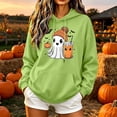 thumbnail image 1 of Molidfa Women's Happy Ghost Hoodie Drink Pumpkin Halloween Graphic Sweatshirt, 1 of 5