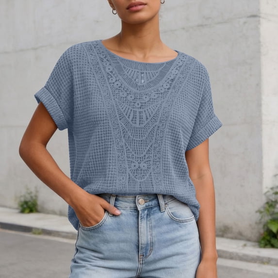 Molidfa Women's Indian Block Print Graphic Tee Crew Neck Short Sleeve Regular Fit Casual Lightweight Summer Top