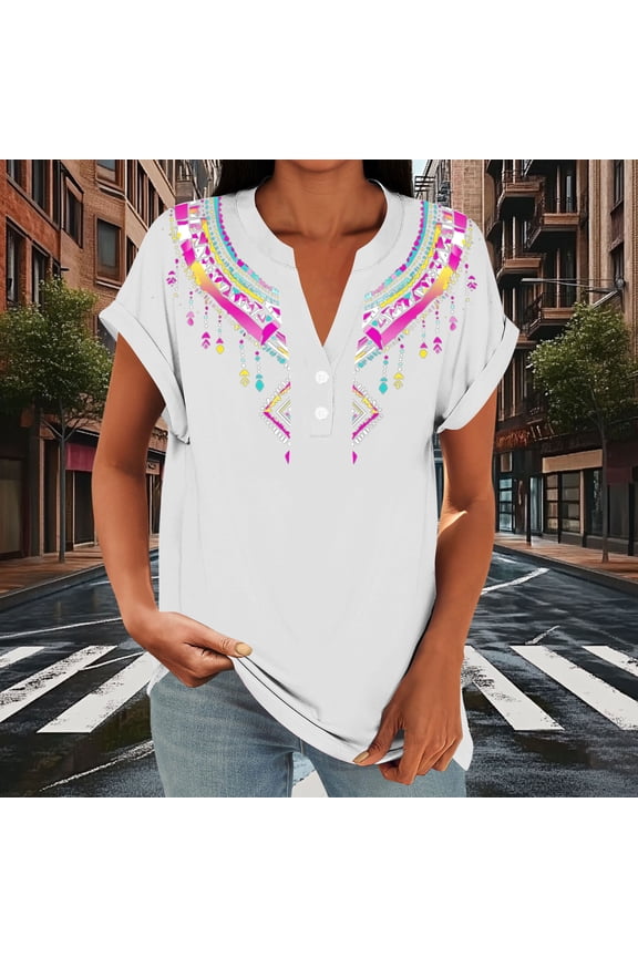 Women's Short Sleeve Classic Fit V-Neck Short Sleeve Tee Flutter Floral Drop Shoulder Collarless Ruched Casual Pull-On